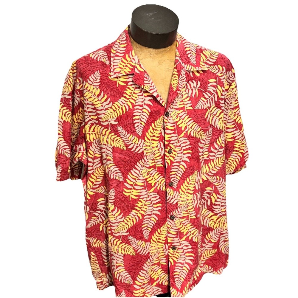 Hawaiian Shirt Nui Nalu Men’s Leaf Print Sz XL Vintage Short Sleeve Shirt Red